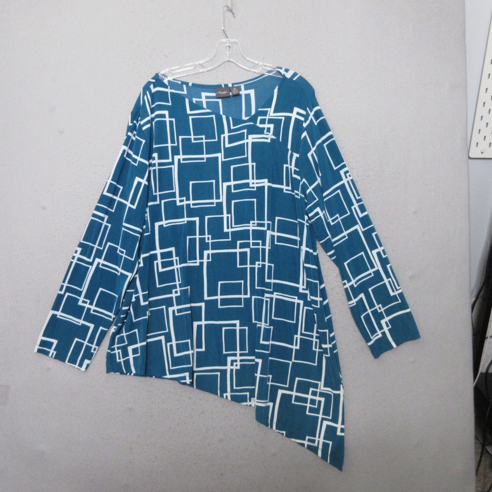 Chicos Travelers Tunic Top 4 XXL Asymmetrical Hem Geometric Lagenlook Slinky Art
